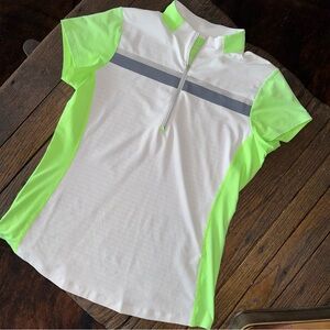 Cutter & Buck Annika Golf Shirt Neon Lime Green White Gray Stripe Womens Medium